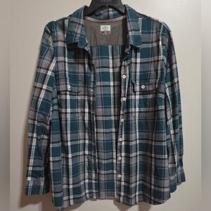 Women's Plaid Button-Down Shirt - Blue and White